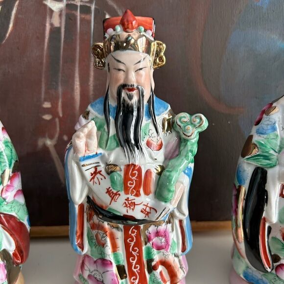 Vintage Chinese Porcelain Figurine of All three Lucky Gods - Picture 6 of 16